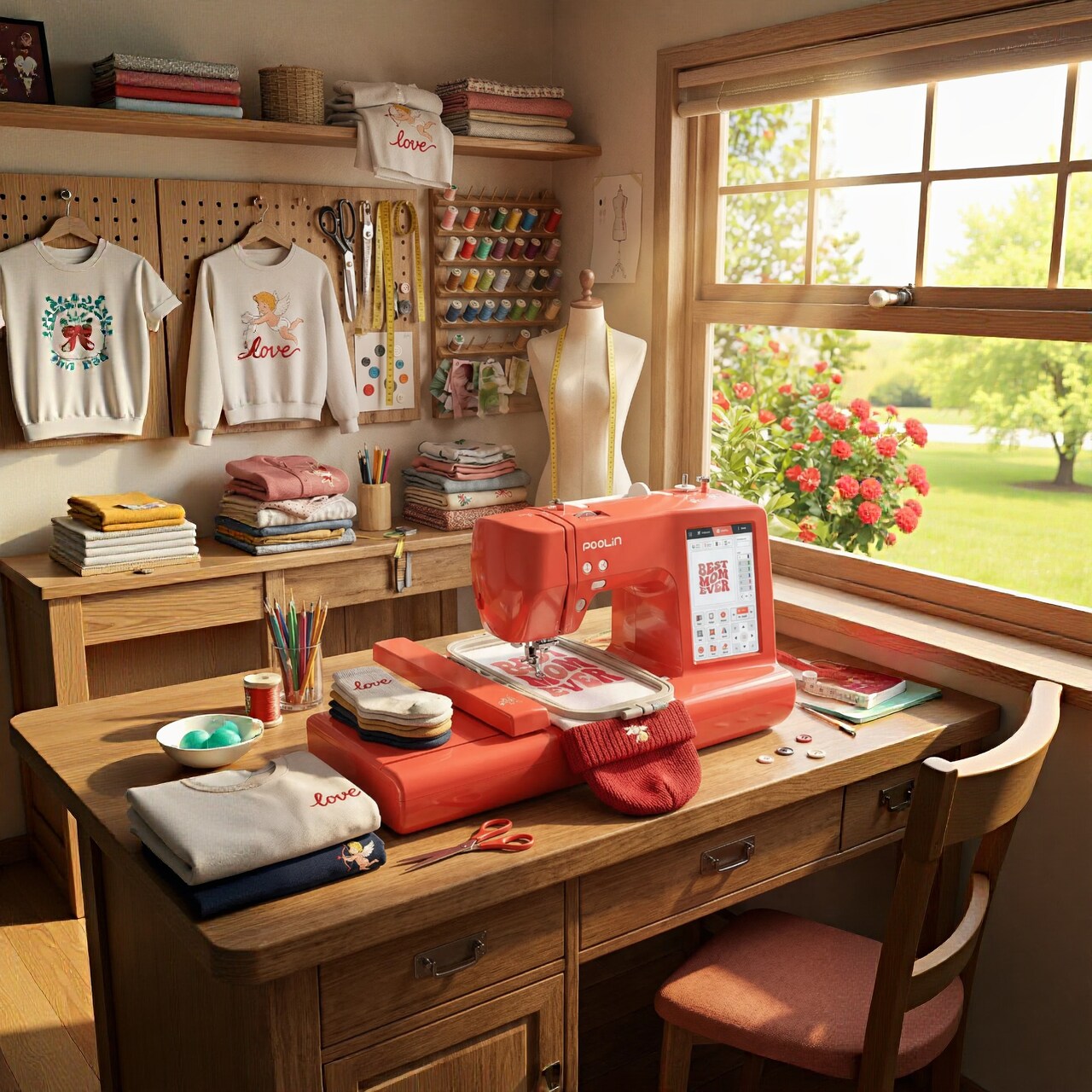 Official Poolin EOC05-RE Computerized Embroidery Machine 9.2x4" Big Area, 7" Touch Screen, Wifi with Embroidery Starter Kit Software for Business Order DIY Lovers & Holiday Women Gift For Mother's Day